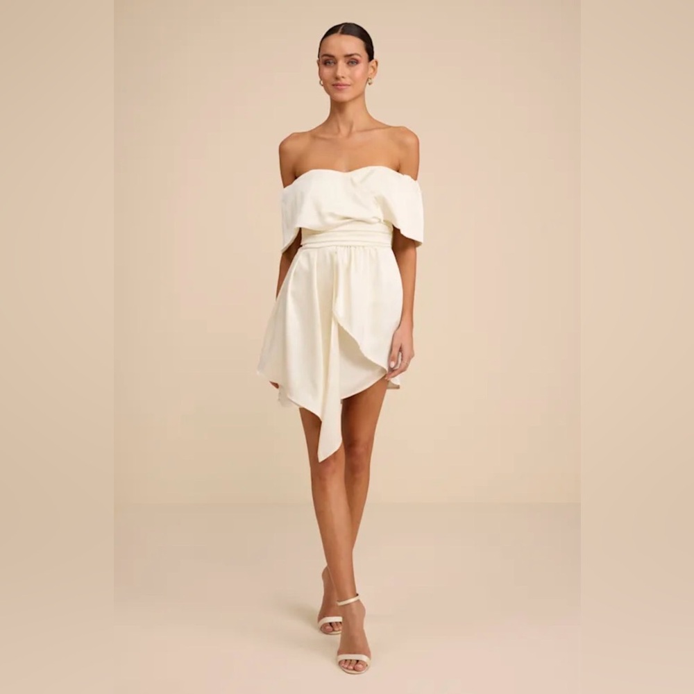 Lulus Always Celebrating Off-Shoulder Cream Dress New